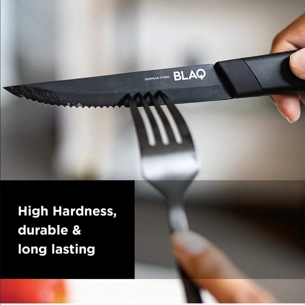 Brand New Blaq Set of 4 German Stainless Steel Serrated Steak Knives Matte Black